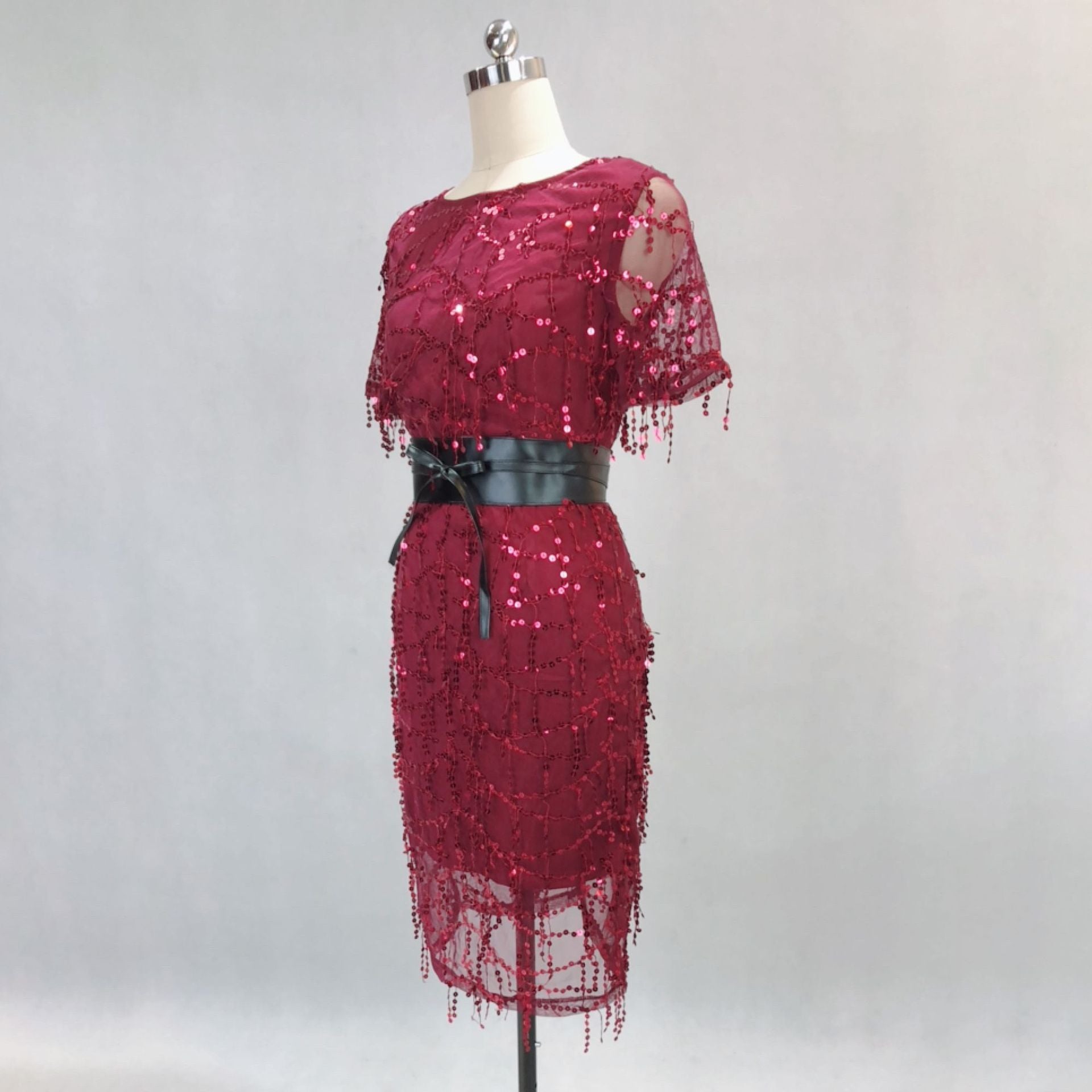 Tassel sequin lining high Elastic Satin with belt Maxi Slim Fit Chic dress party dress 9