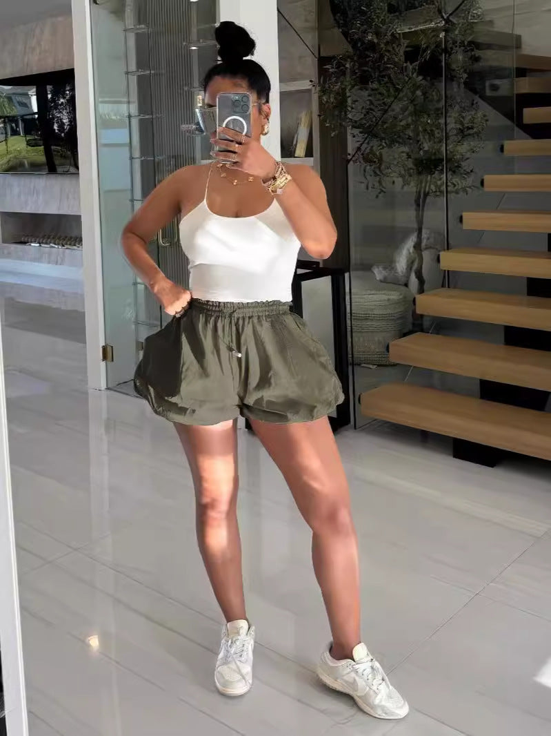 Women Solid Puffy Puff Shorts 8