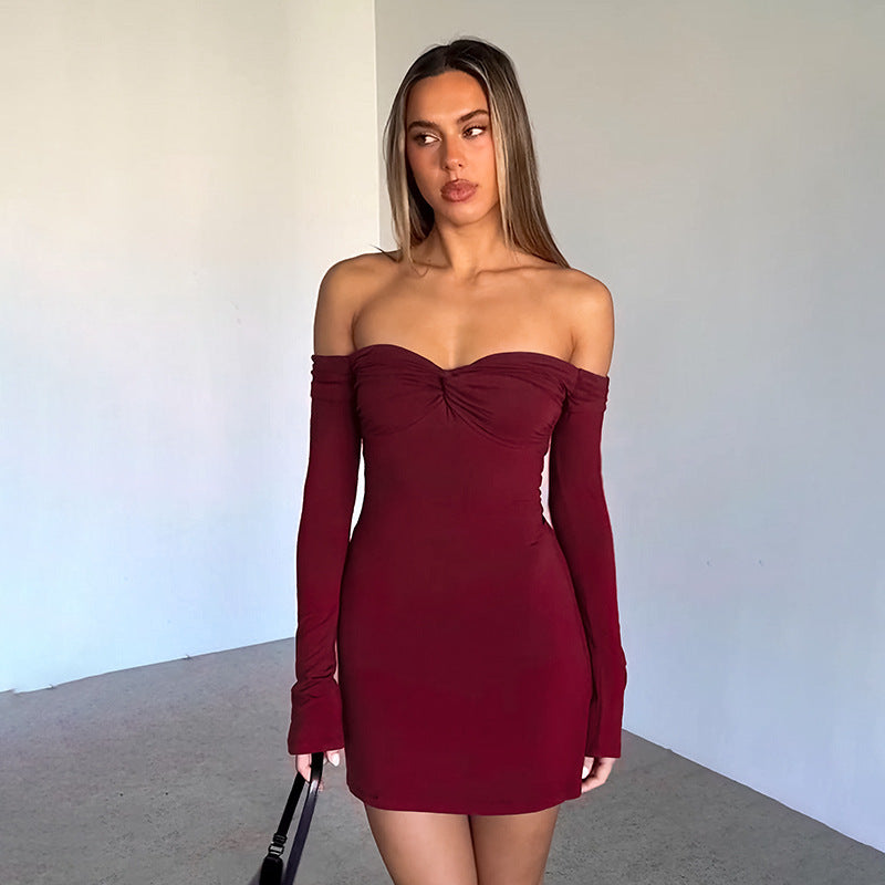 Spring Sexy Off Shoulder Low Back Long Sleeve Short Dress