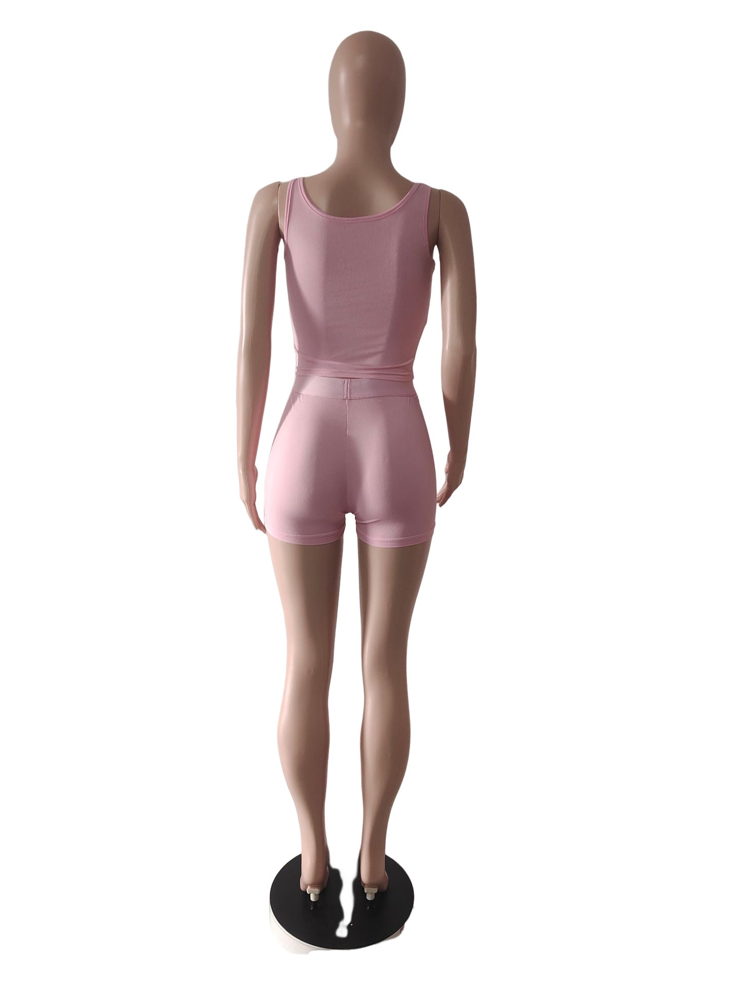 Women Solid Ribbed Top and Shorts Sports Two-Piece Set 13