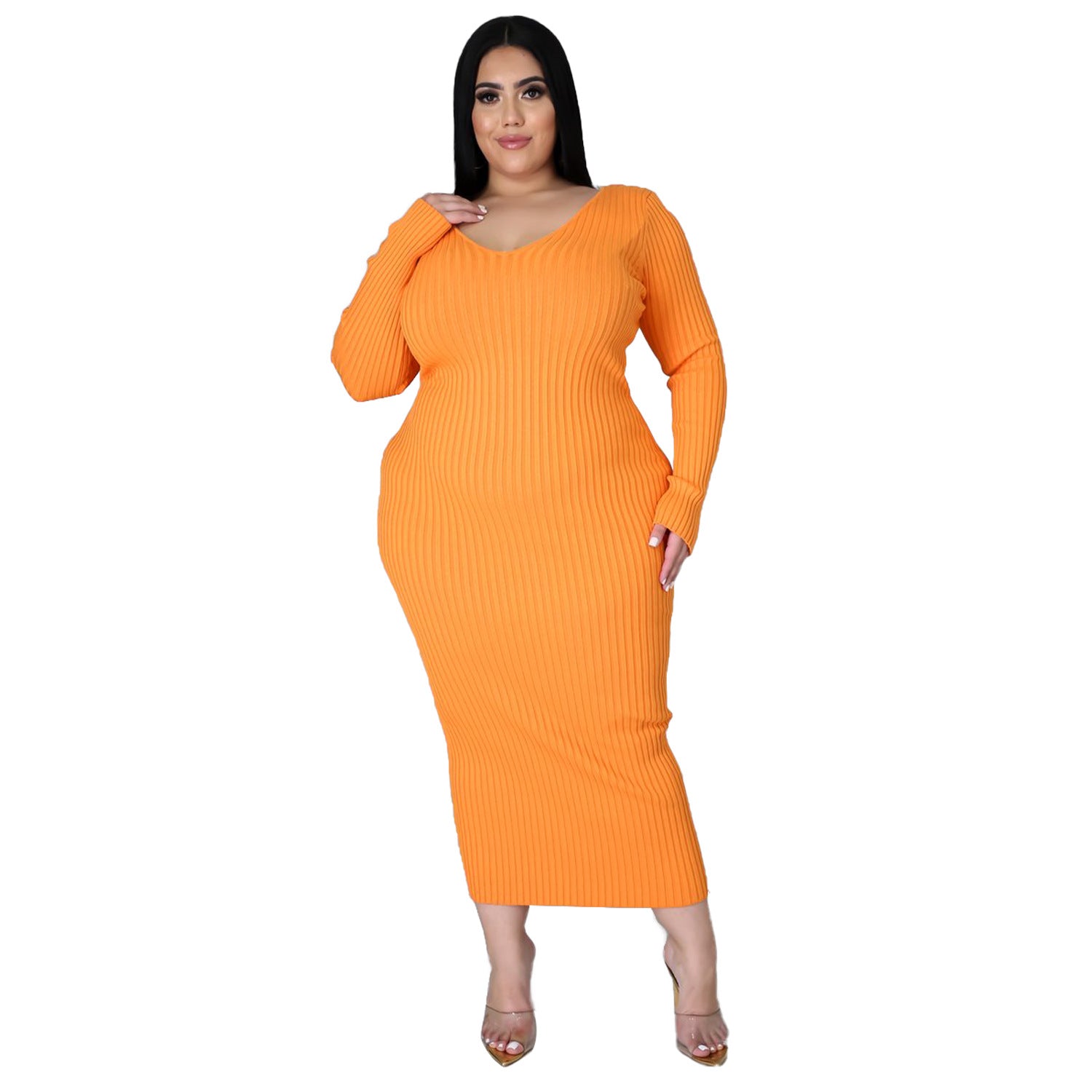 Women Autumn/Winter Solid Long Sleeve Knitting Maxi Dress 21