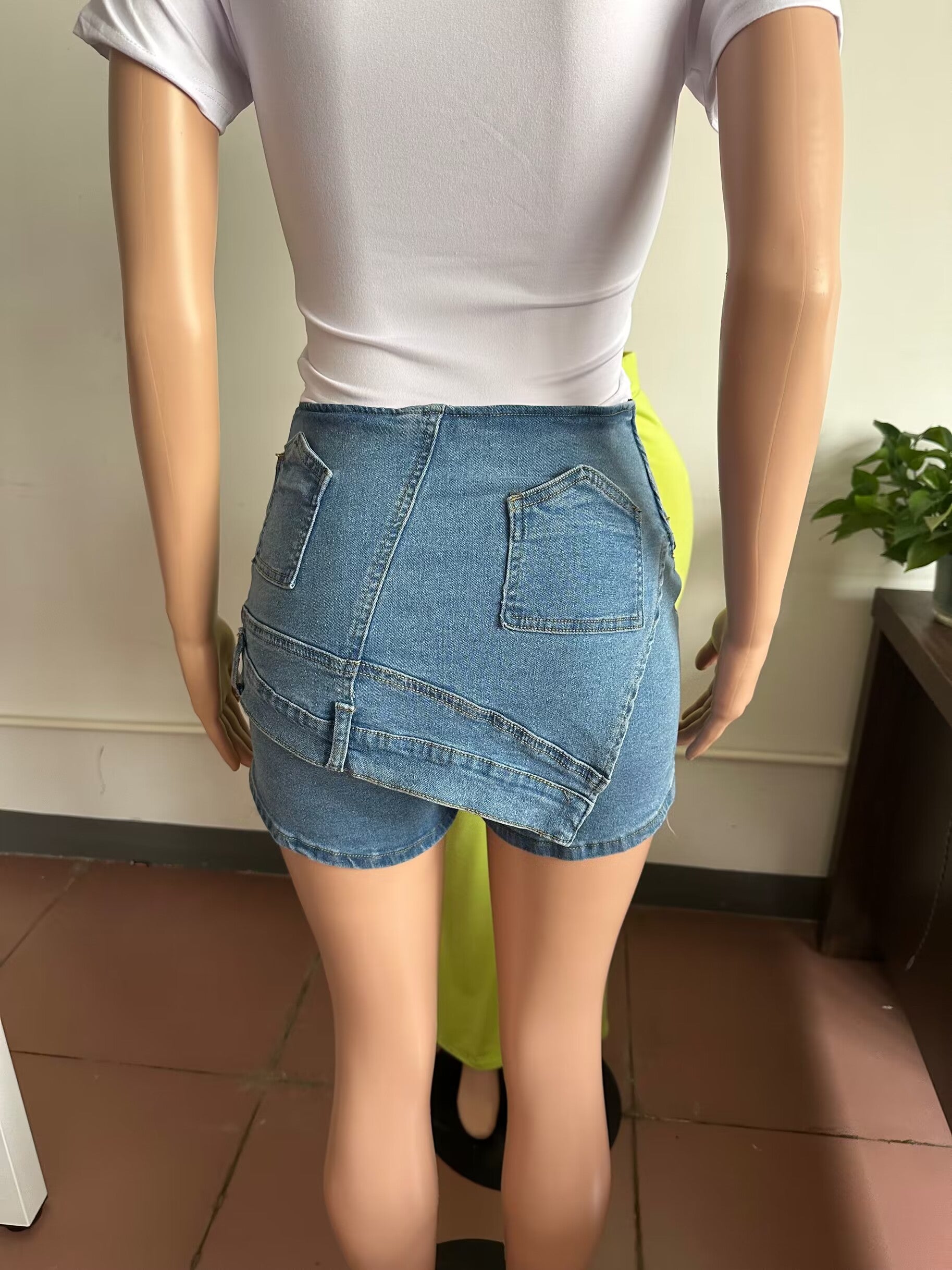 Women's Low Rise Patchwork Slim Fit Stretch Irregular Denim Shorts 13