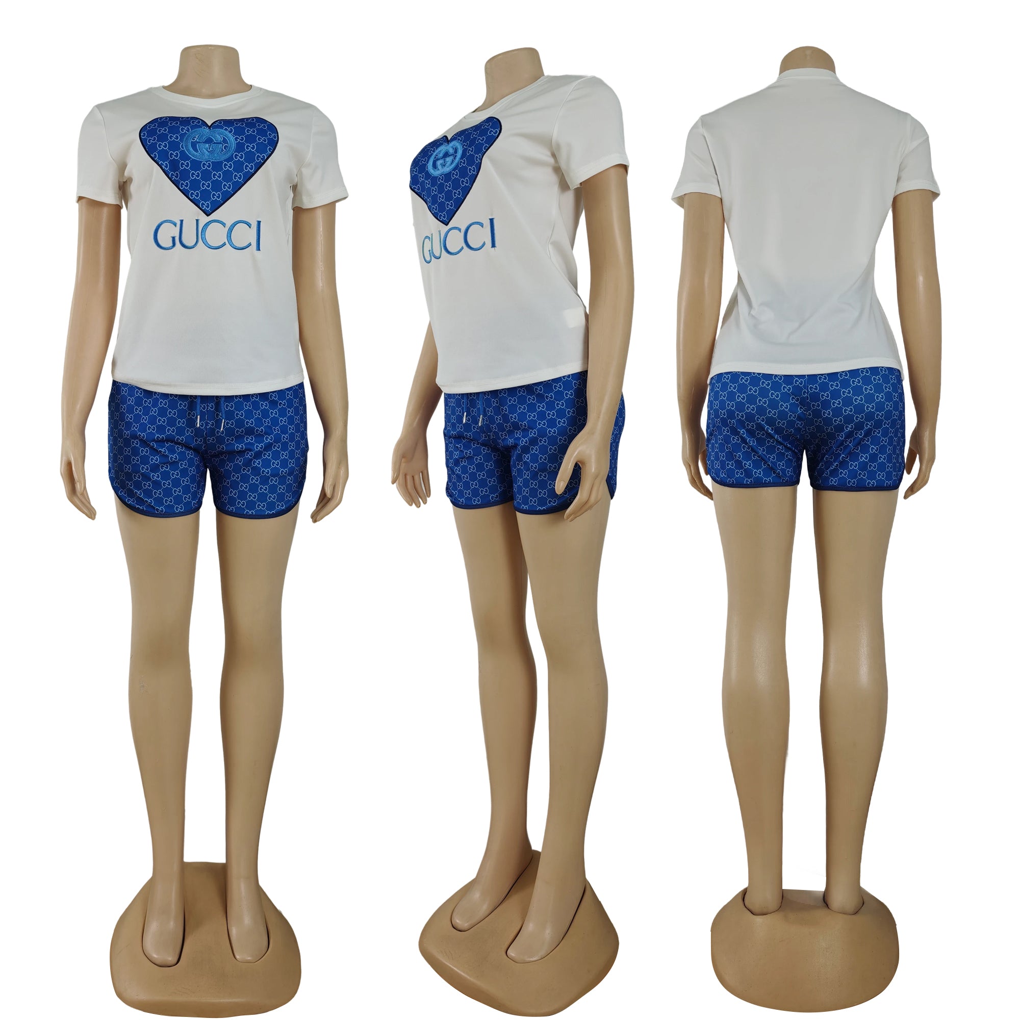 Women's Summer Embroidered Short Sleeve T-shirt and Shorts Set 11