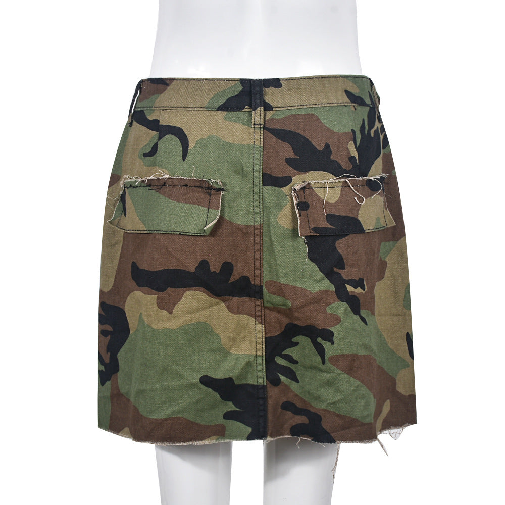 Women's Summer Camo Pocket Tassel Hollow Trendy Skirt 11