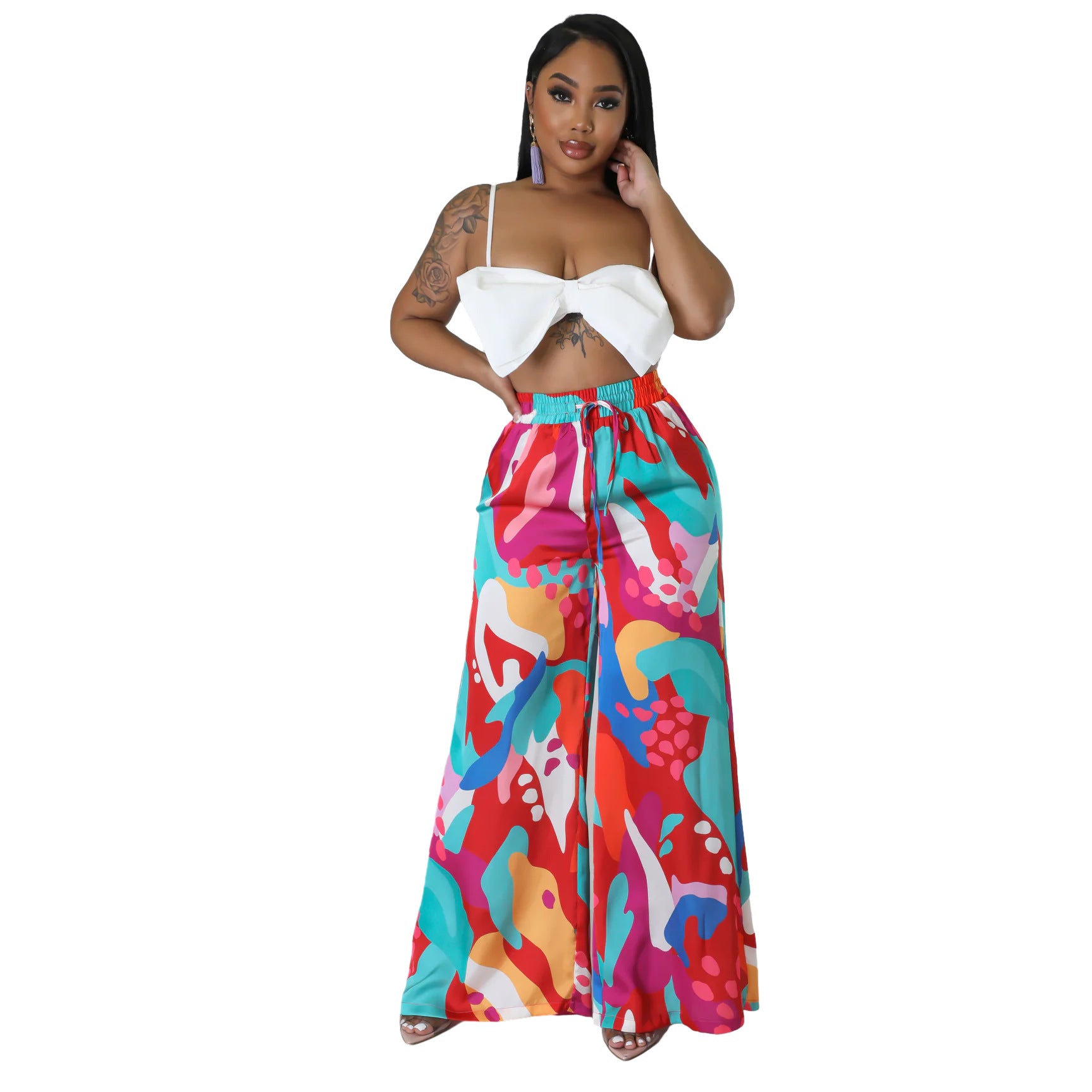 Women's Fashion Casual Graphic Print Wide Leg Pants With Pockets 7