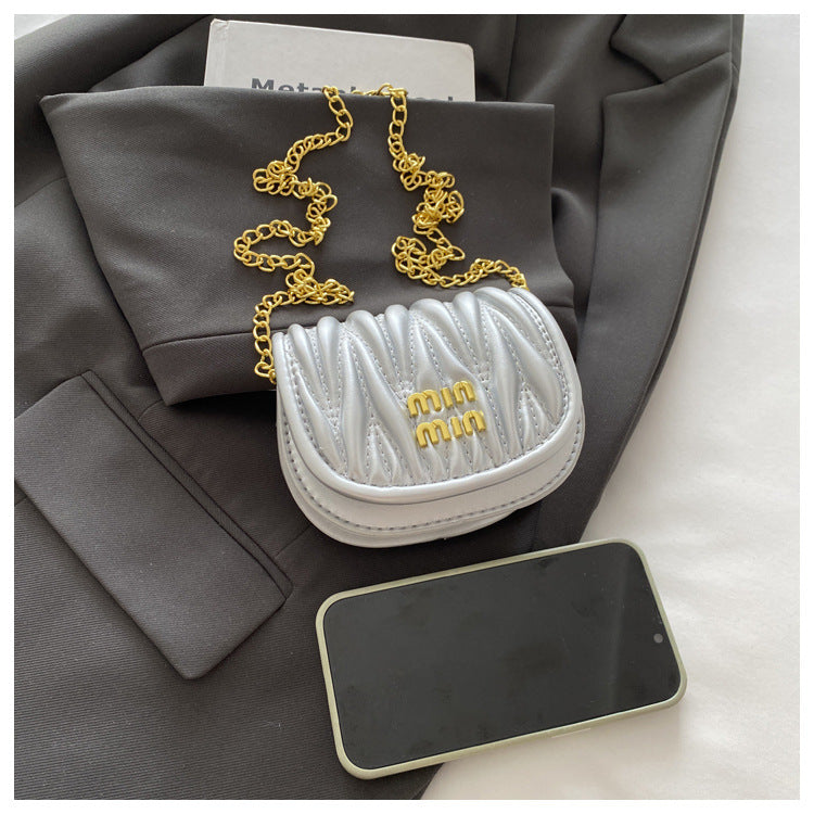 Women Mini Pleated Shell Bag Chain Bag Modern Crossbody Shoulder Bag 22