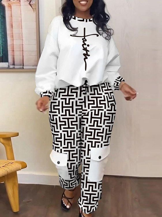 Women's Sexy Casual Printed Pants And Pullover Top Two Piece Set 10