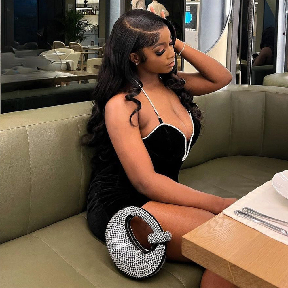 Women Summer Contrast Color V Neck Suspender Dress 27