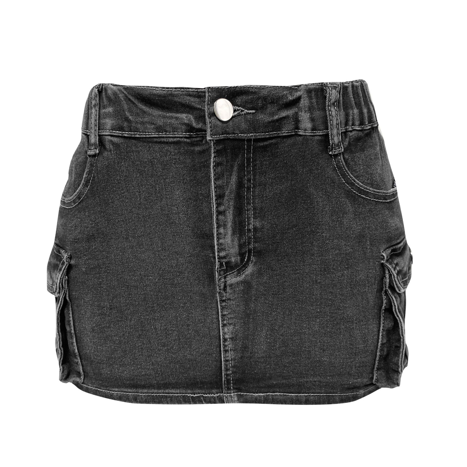 Women's Summer Retro Stretch Tight Fitting Cargo Pocket Denim Skirt 7