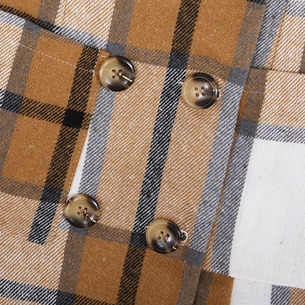 Women's Fashion Plaid Long Vest Turndown Collar Sleeveless Blazer 46