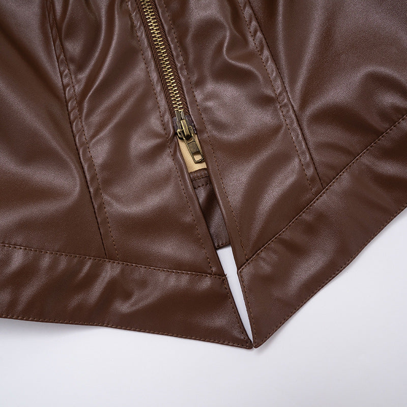 Women Fall/Winter Pu-Leather Long-Sleeved Zipper Jacket 13