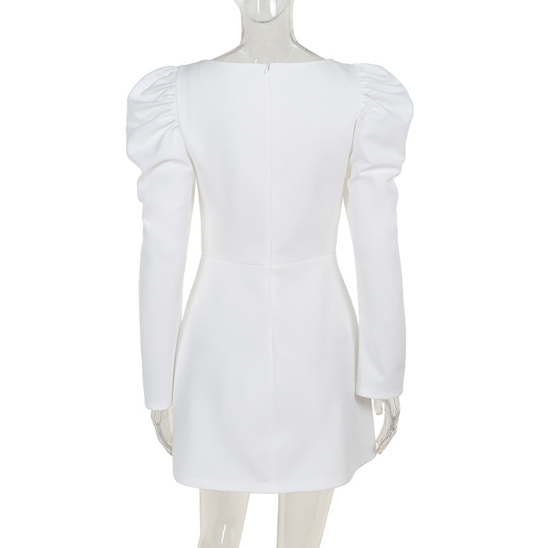 Fall Fashion Chic Elegant Long Sleeve Square Neck Slim Women Dress 7