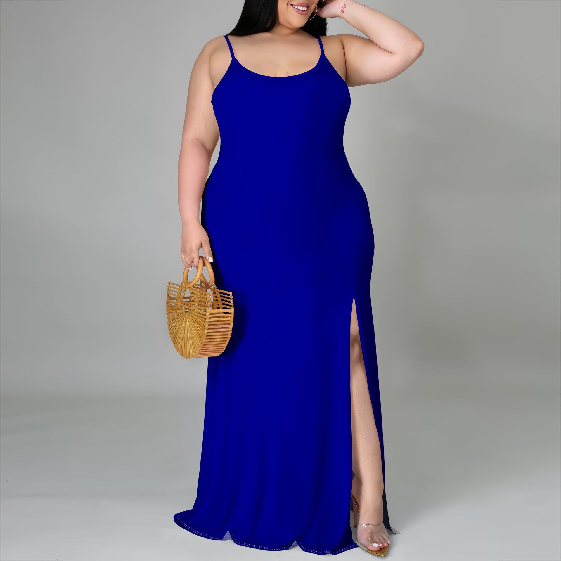 Plus size women solid bodycon strap dress 7