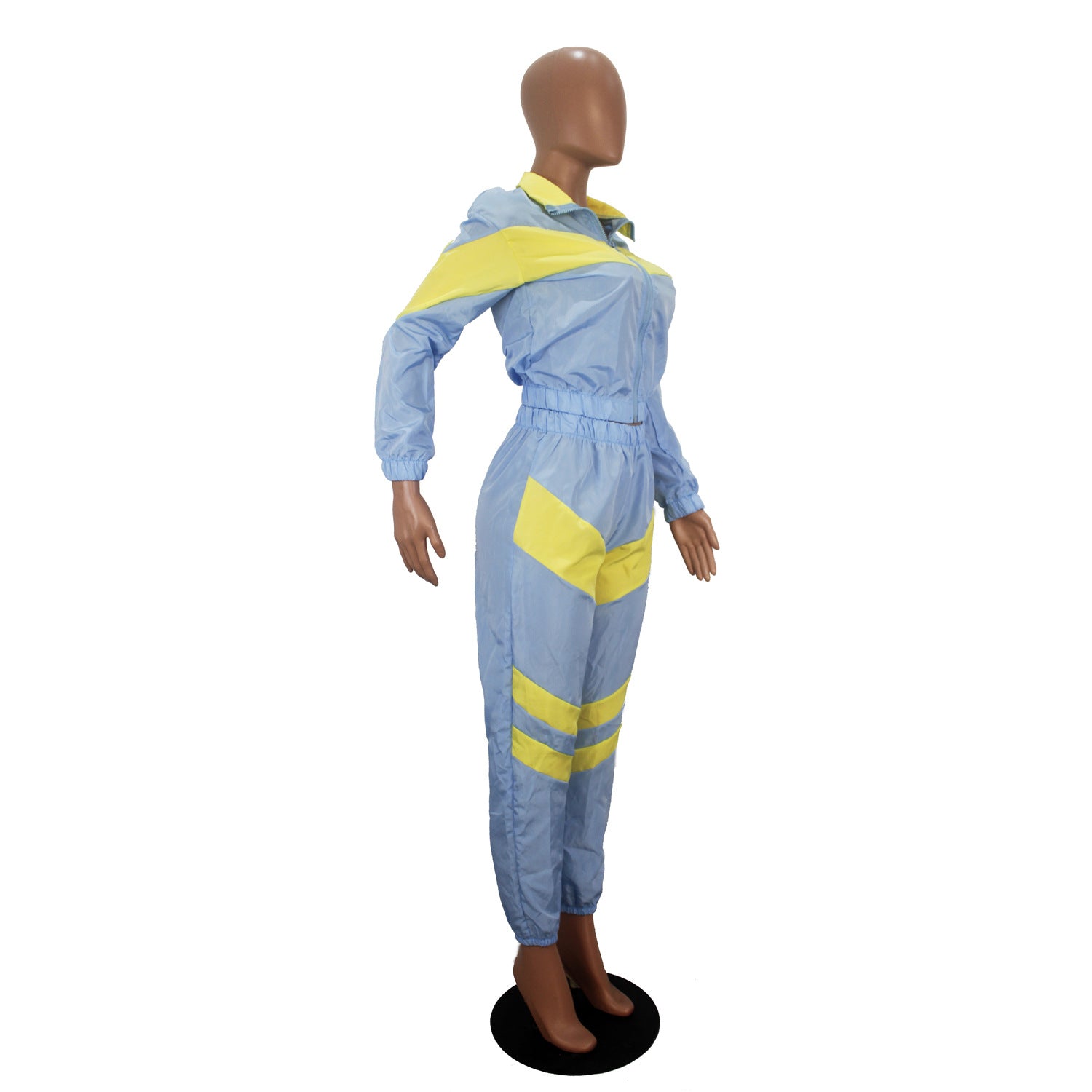 Women's Color Block Long Sleeve Trench Coat Pants without Pocket Set 11