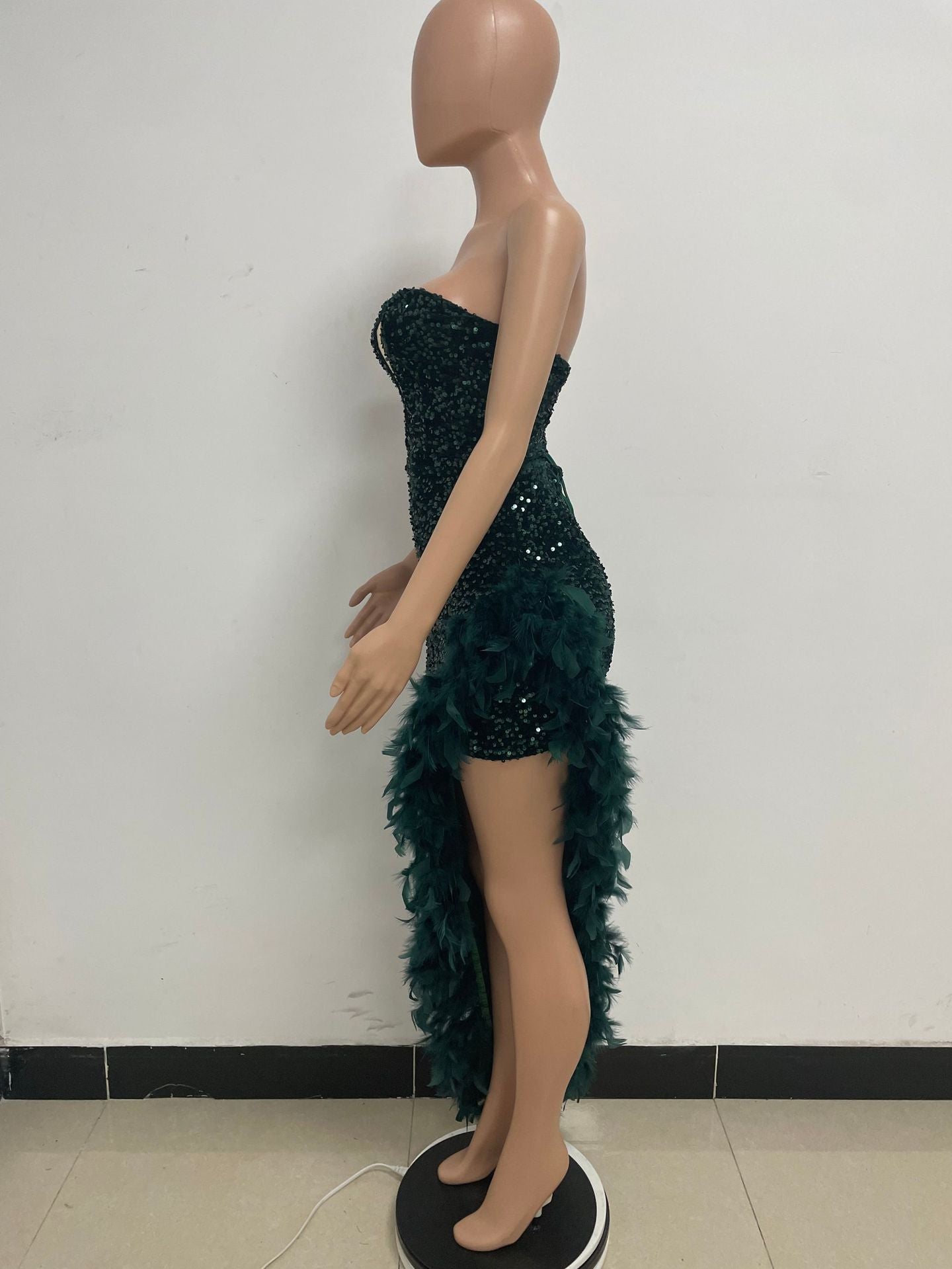 Women Sexy Off Shoulder Backless Sequin Feather Dress 27