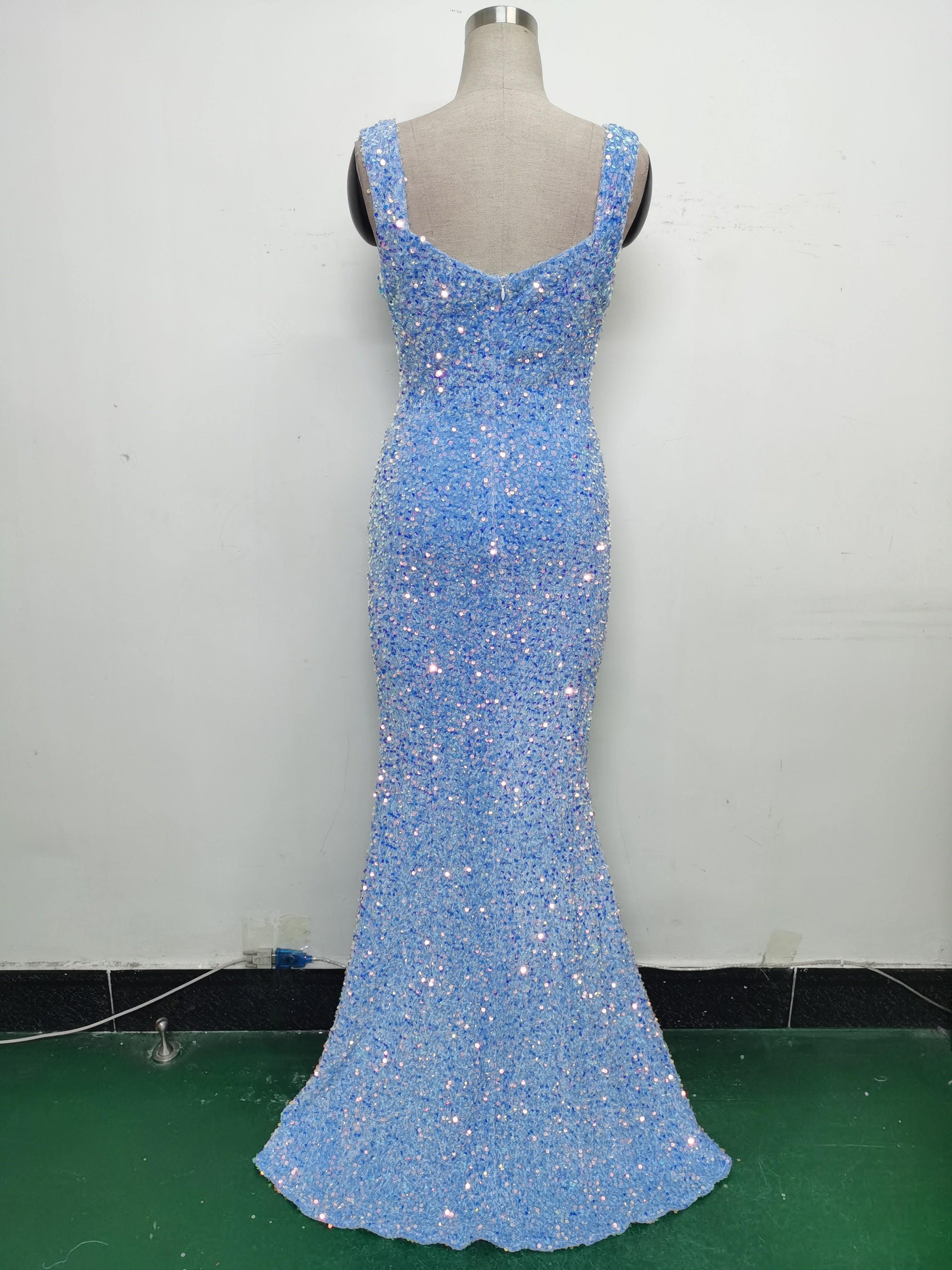 Luxury strap sequined long evening gown 39