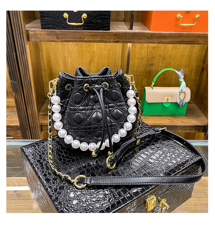 Women Lingge Bag Fashion Pearl Bucket Bag Shoulder Messenger Bag 8