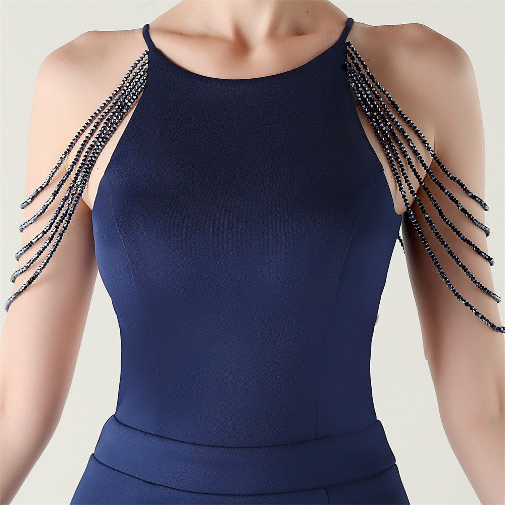 Women beaded off-shoulder one-shoulder slit evening dress 27