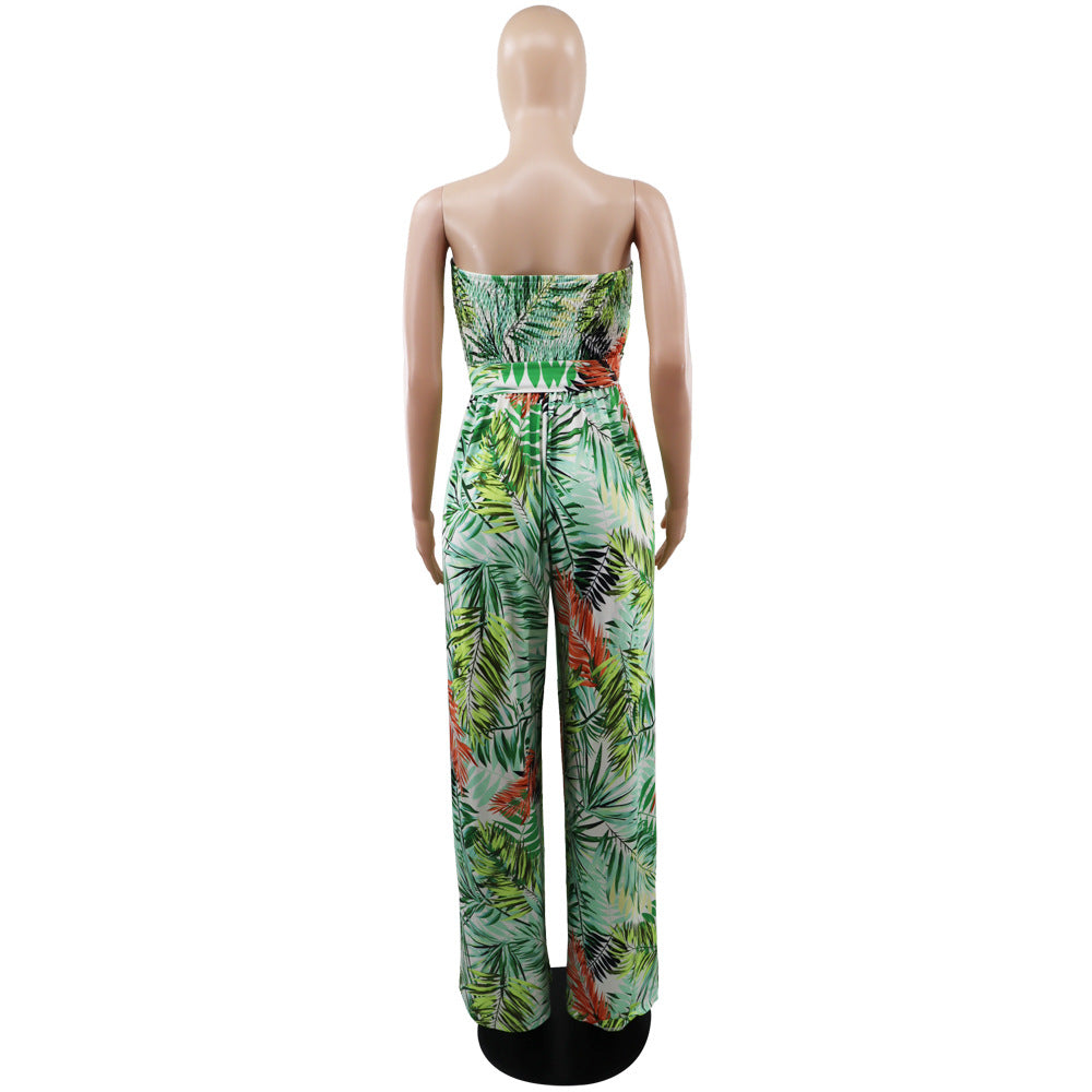 Trendy Print Strapless Slim Waist Casual Holidays Jumpsuit 12