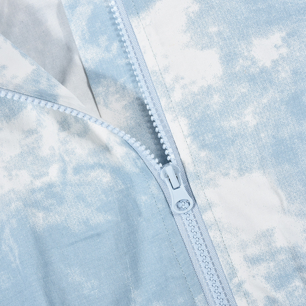 Women Tie Dye Long Sleeve Zip Top and Mini Skirt Two-Piece Set 12