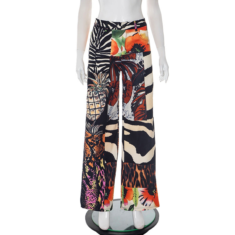 Women's Floral Leopard Print Cargo Loose Straight Trousers 6