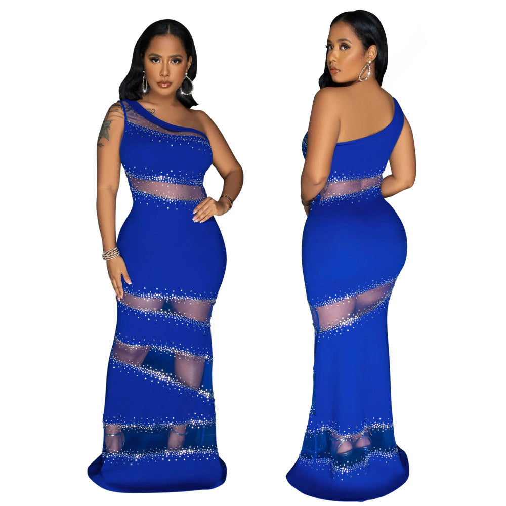 Women Sleeveless Beaded Patchwork Solid Dress