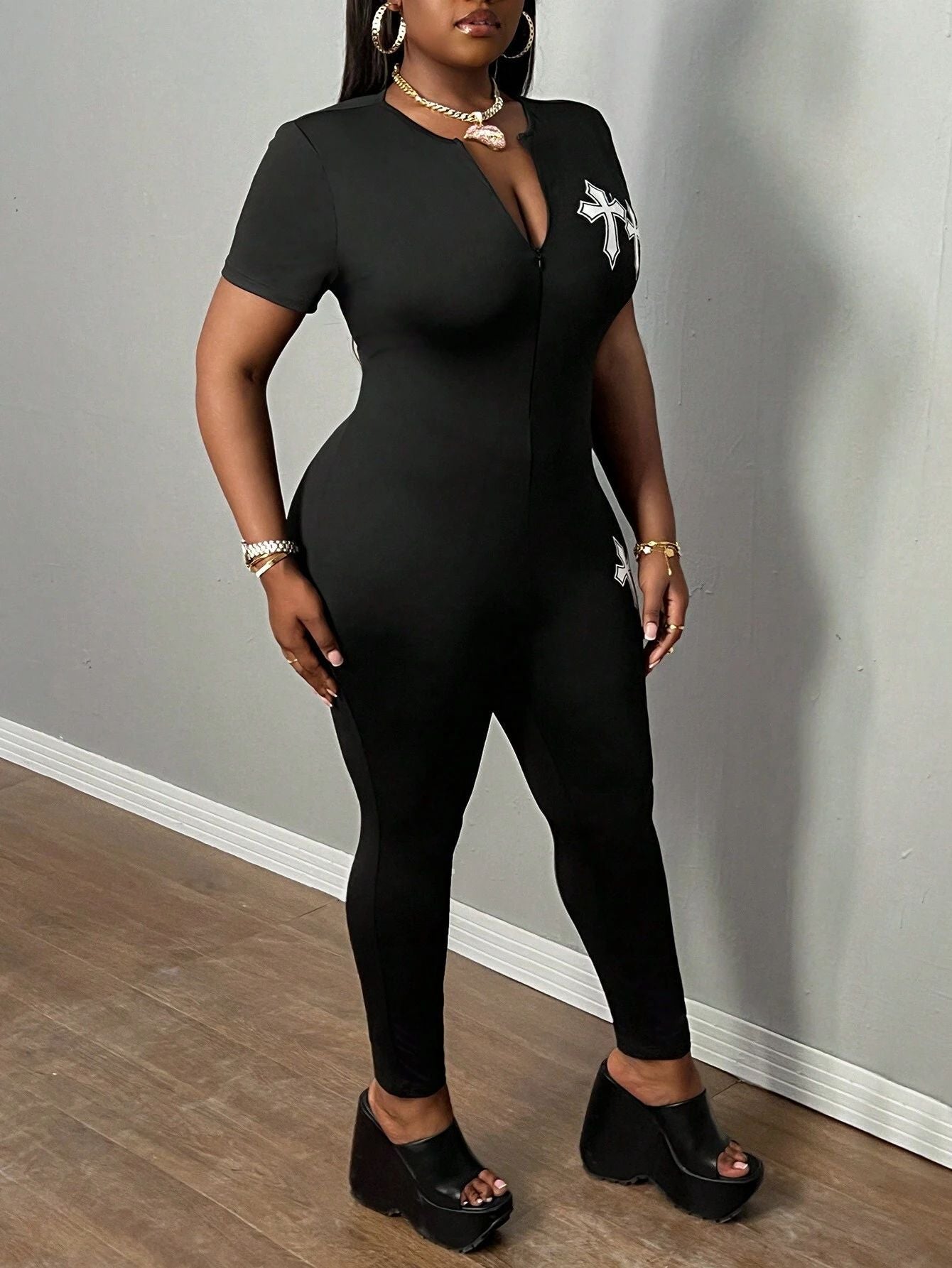 Summer Fashion Printed Short Sleeve Casual Jumpsuit 5