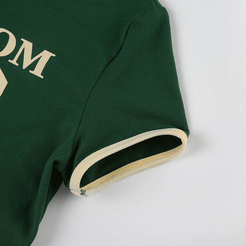 Women Sports Digital Print Contrast Short Sleeve Crop T-shirt and Shorts Casual Two-piece Set 13