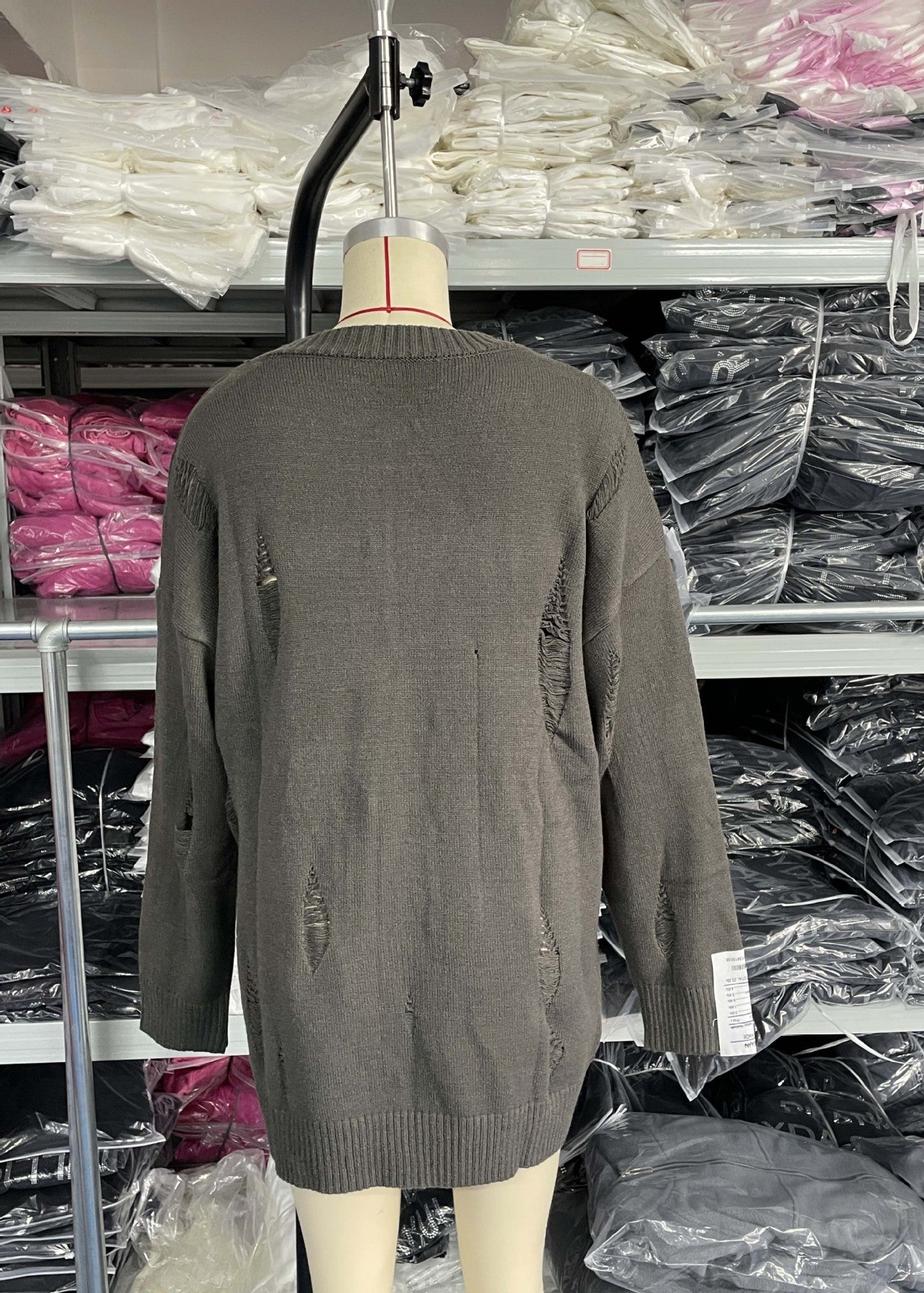 Women Casual Ripped Round Neck Loose Long Sleeve Sweater 15