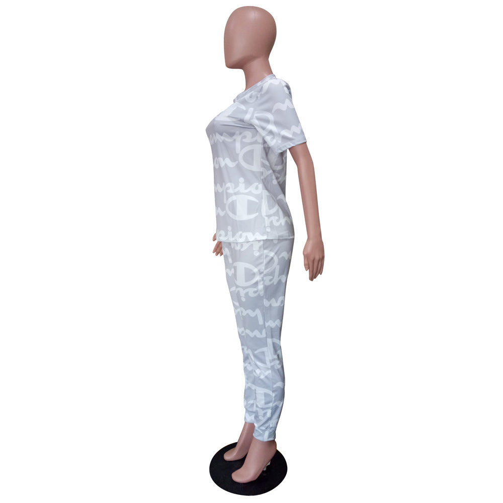 Women Fall Casual Letter Printed Top and Pants Two-piece Set 4