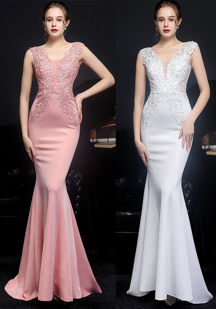 Plus-Size Women Lace-Trimmed Rhinestone Bridal Mermaid Evening Dress