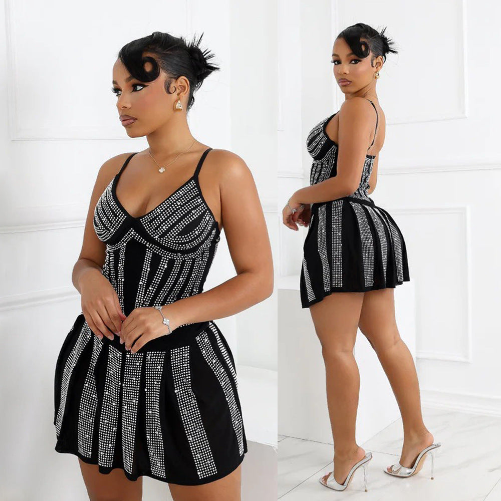 Women Beaded Sexy Sleeveless Suspender Bodycon Dress