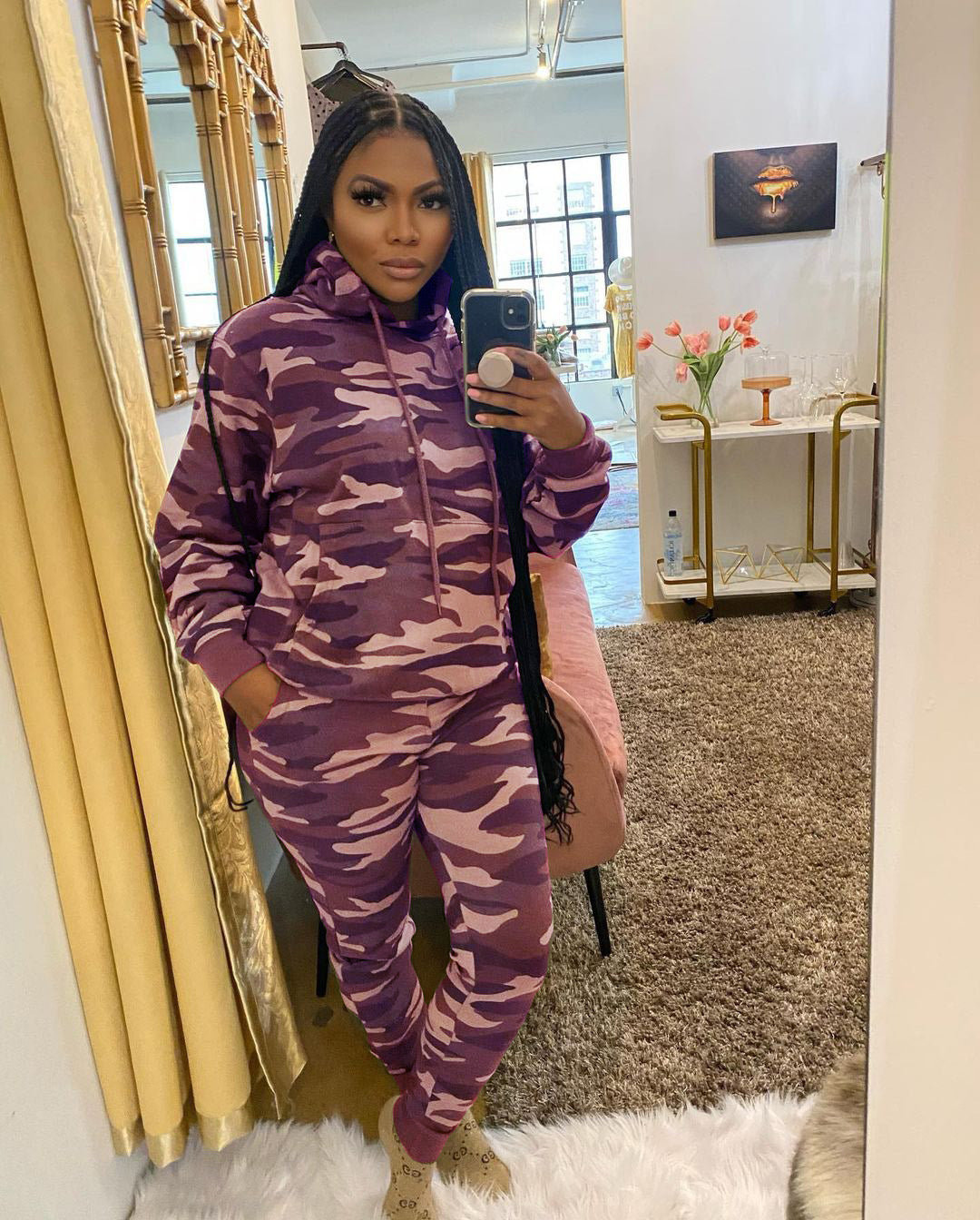 Women's Fashionable Sportswear Camouflage Two-Piece Tracksuit Set 14