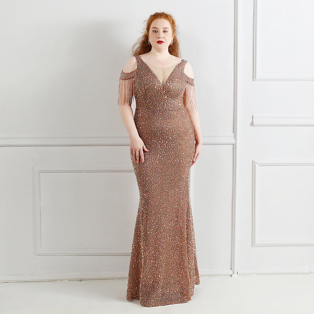 Spring and Summer Long Sequin Plus-Size Formal Party Evening Dress 8