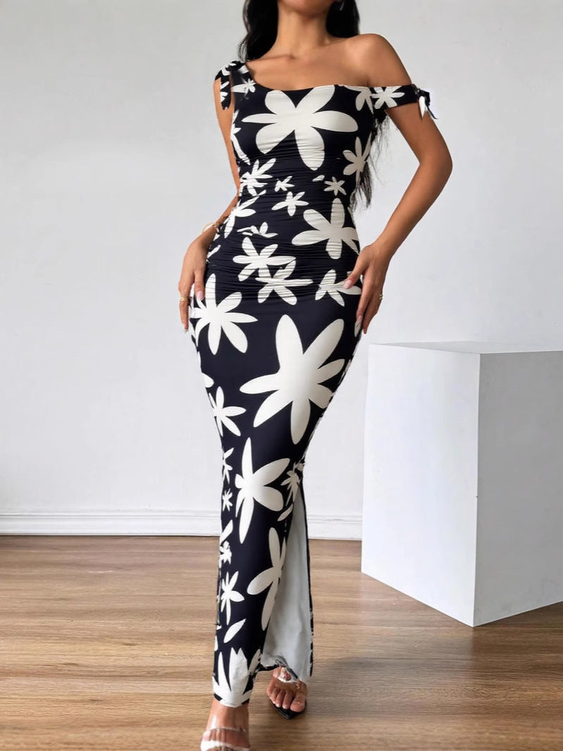 Women Floral One Shoulder Ruffle Dress 5