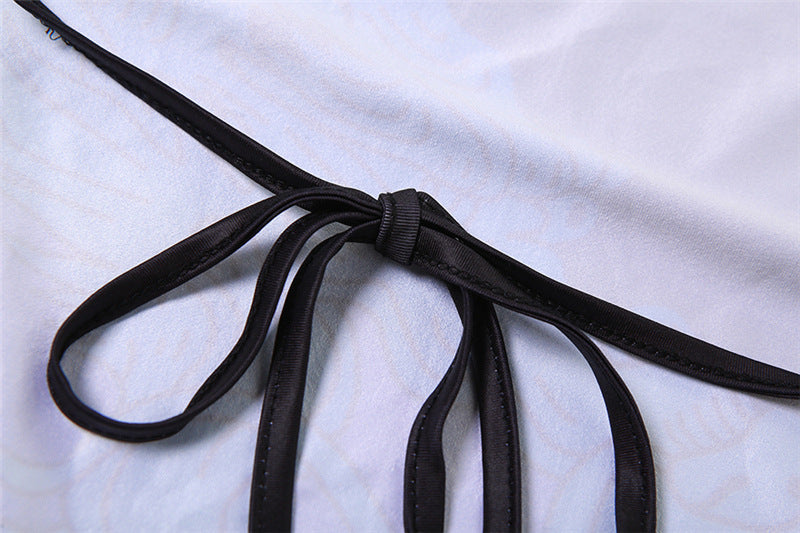 Summer Women's Fashion Halter Neck Sexy Low Back Slim Print Contrast Jumpsuit 14