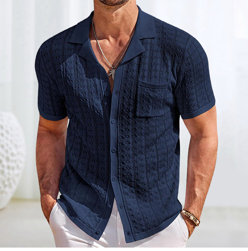 Men's Summer Short Sleeve Turndown Collar Knitting Polo Shirt Casual Top 3