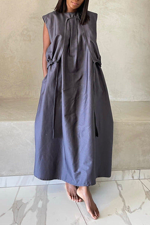 Reversible Pleated Long Solid Color Women's Dress 7