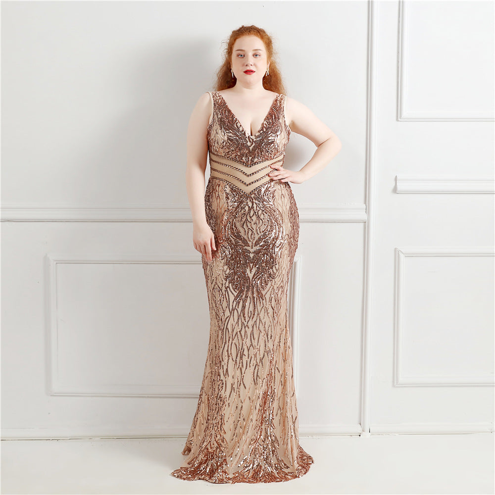 Plus Size Women Sequins Sleeveless Formal Party Evening Dress