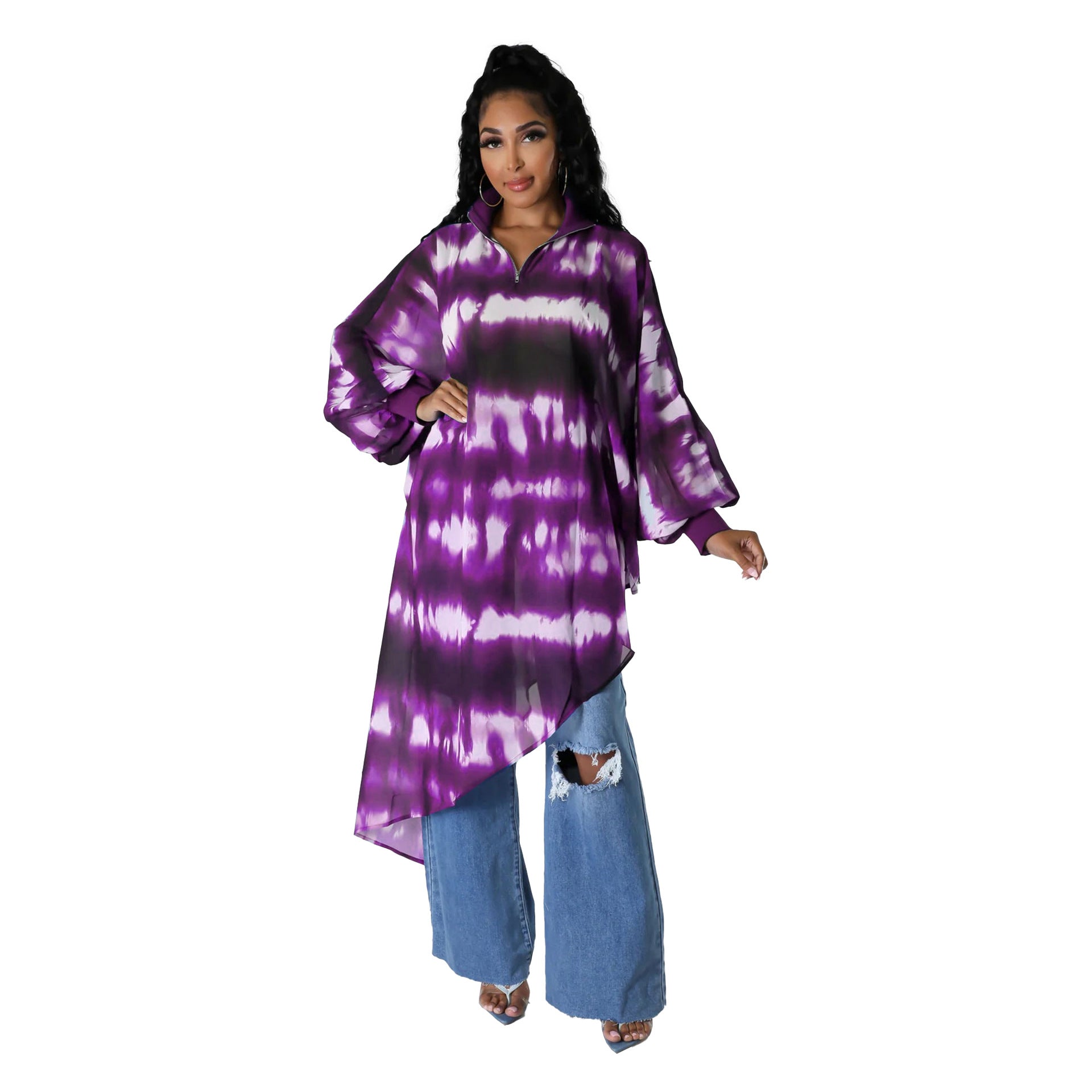 Sexy Casual Print Long Sleeve Irregular Loose Dress 14