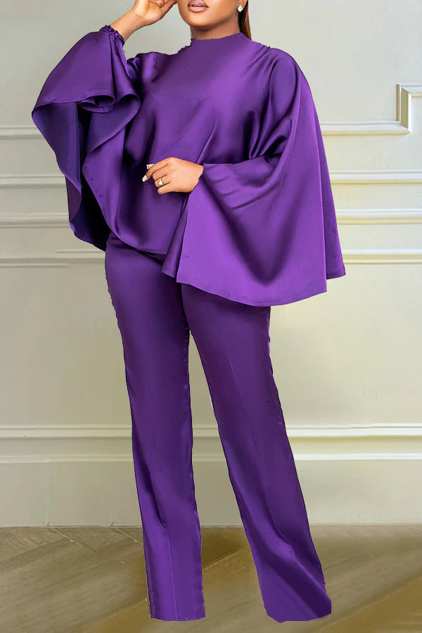 Women stretch Satin long-sleeved cape, two-piece set 12
