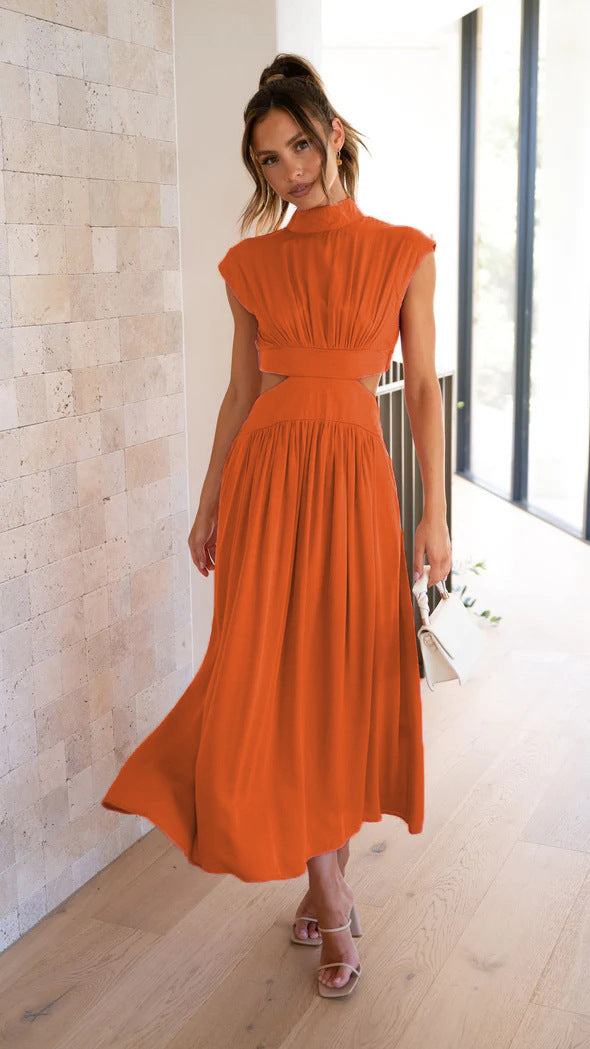 Women Summer Stand Collar Macaron Cut Out Maxi Dress 23