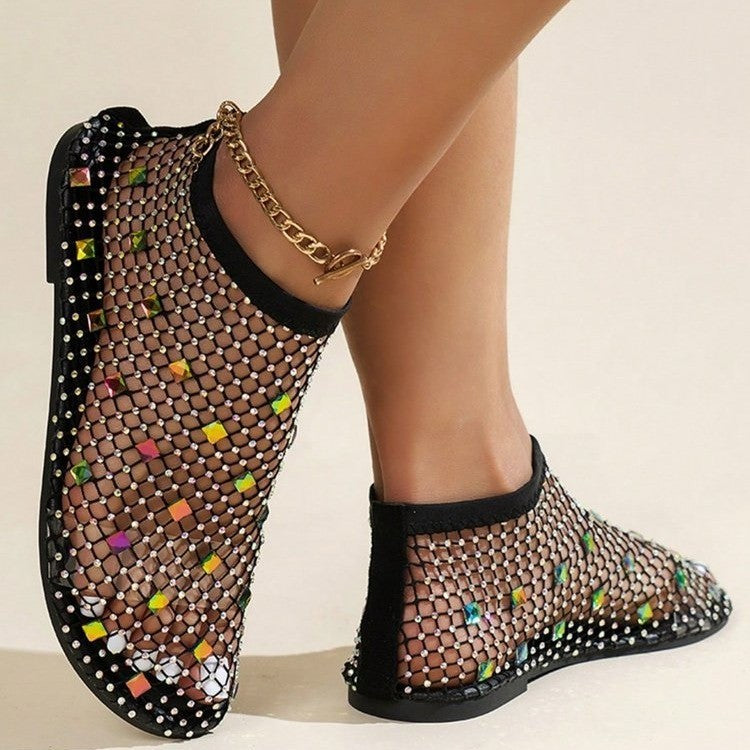 Women Summer Flat Multi-Color Diamond Sexy Fishnet Sandals 3