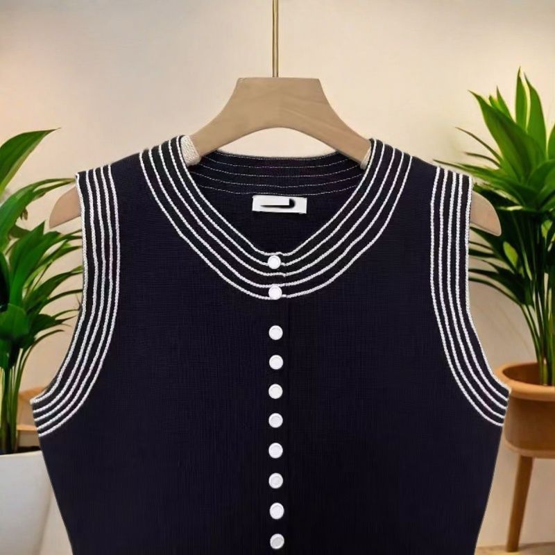 Autumn Button-Down Round Neck Sleeveless Knit Dress 4