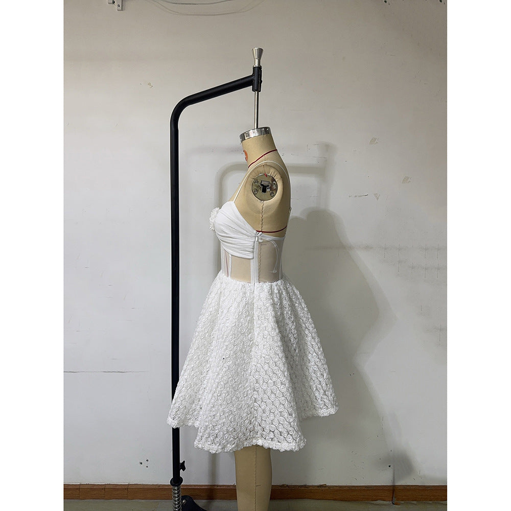 Women's Strap Floral A-Line Mini Wedding Dress 10