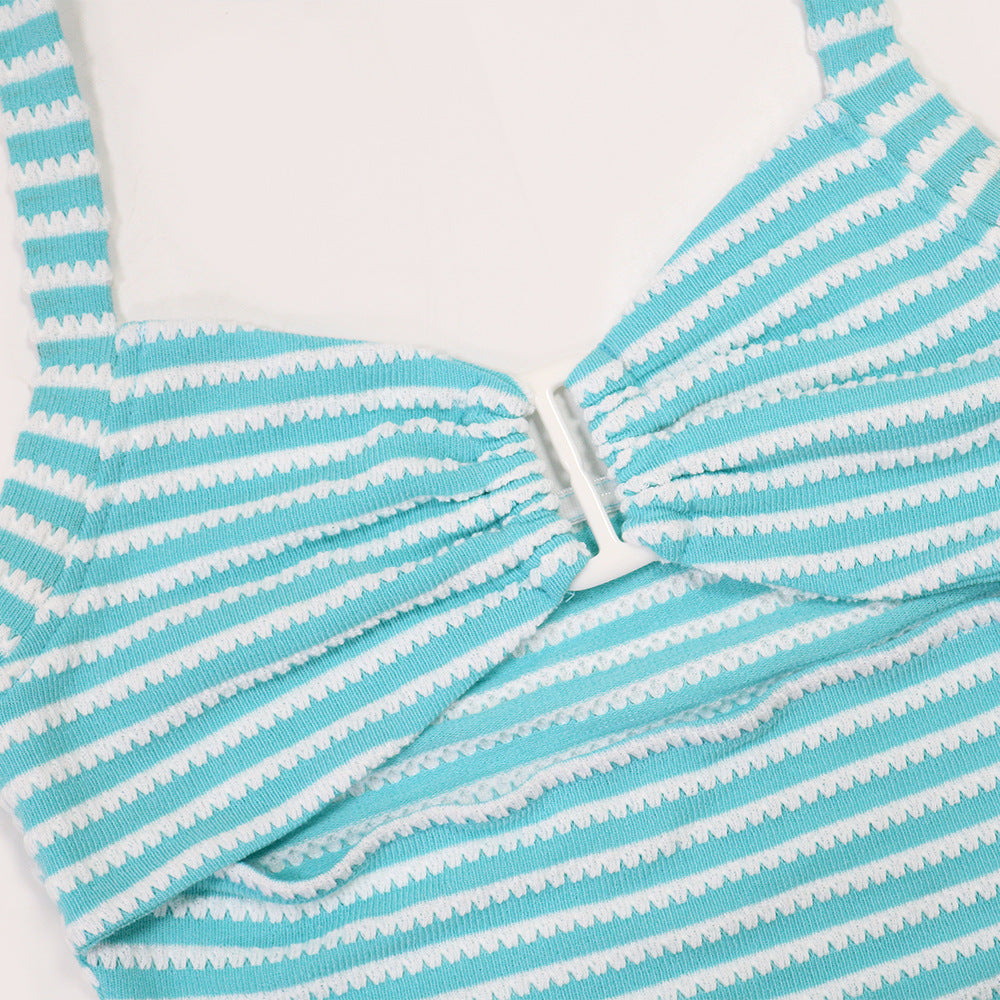 Women jacquard striped lace-up Crop Top and pencil pants two-piece set 14