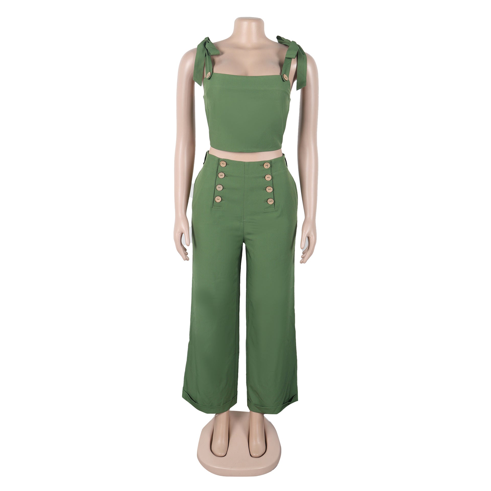 Elegant Career Strap Wide-Leg Two-Piece Pants Set 8