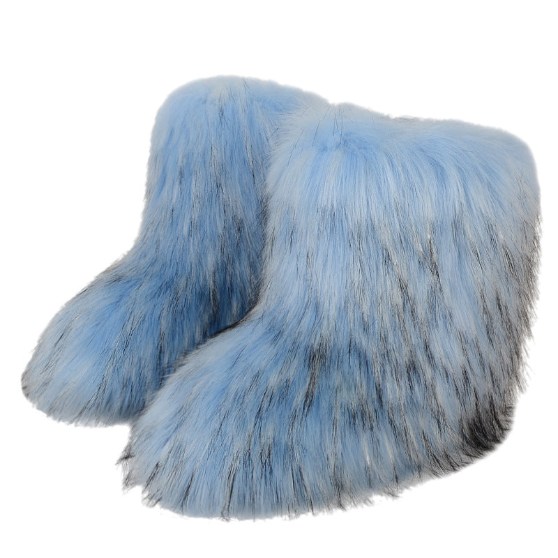 Women furry boots winter warm plus velvet mid-calf boots snow boots 26