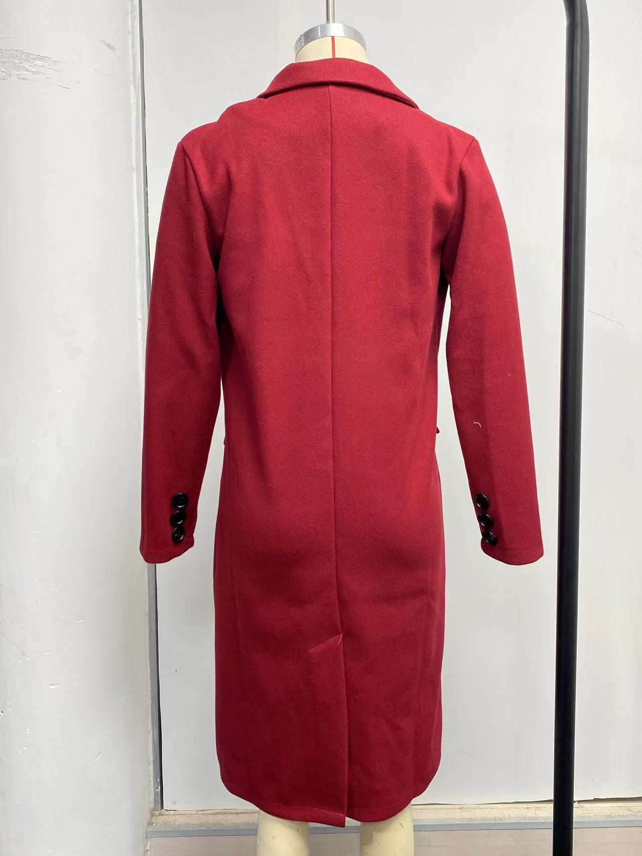 Women Solid Long Sleeve Double Breasted Pocket Coat 40