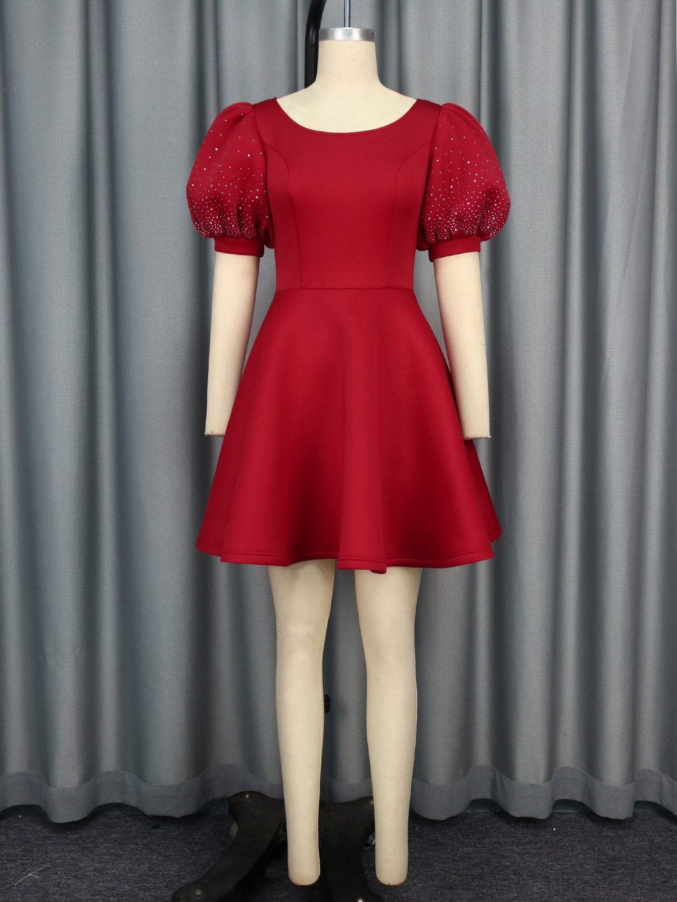 Women Beaded Puff Sleeve Formal Party Evening Dress 7